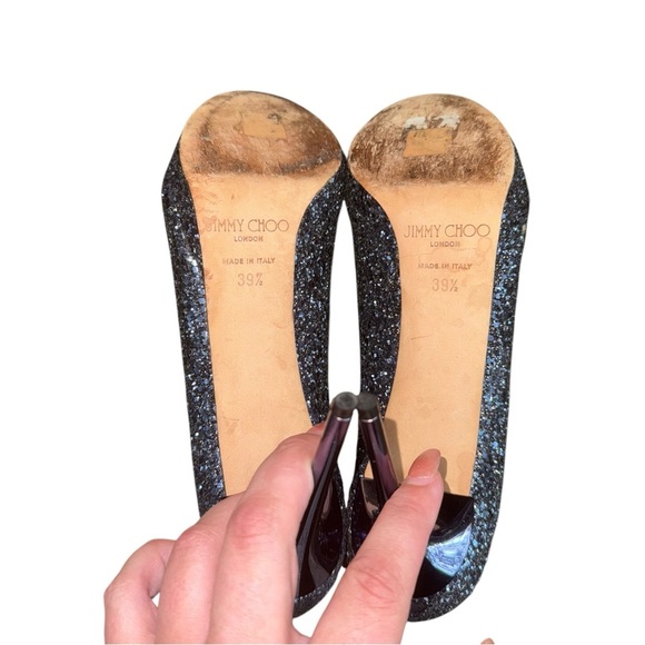 JIMMY CHOO Luna Multi Glitter Petrol Heels Pumps 100 EU Size 39.5 - Picture 13 of 14
